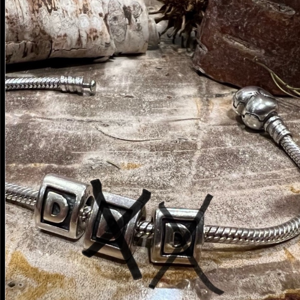 Authentic Pandora alphabet block letter D in oxidized silver Charm Bead